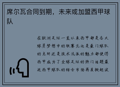 席尔瓦合同到期，未来或加盟西甲球队
