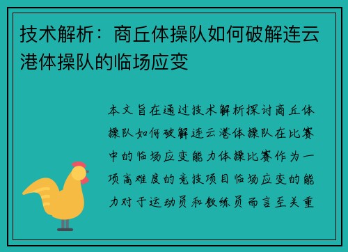 技术解析：商丘体操队如何破解连云港体操队的临场应变